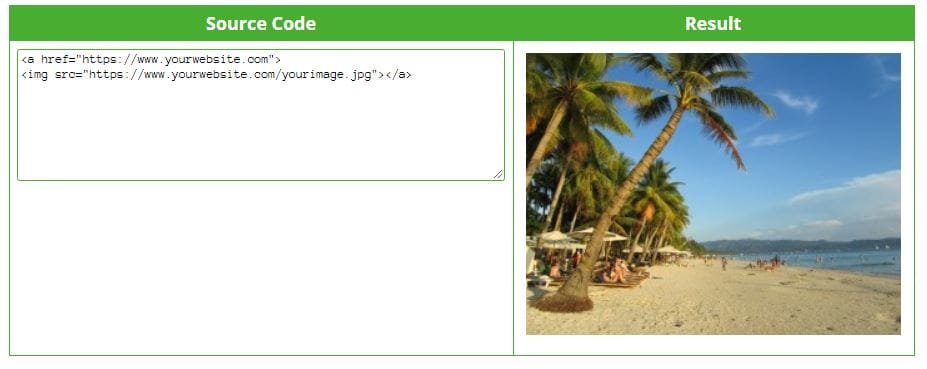 sample html image link code